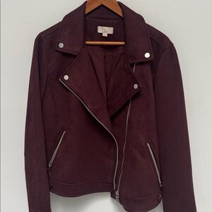 LOFT Faux Suede Rich burgundy Moto Jacket size L